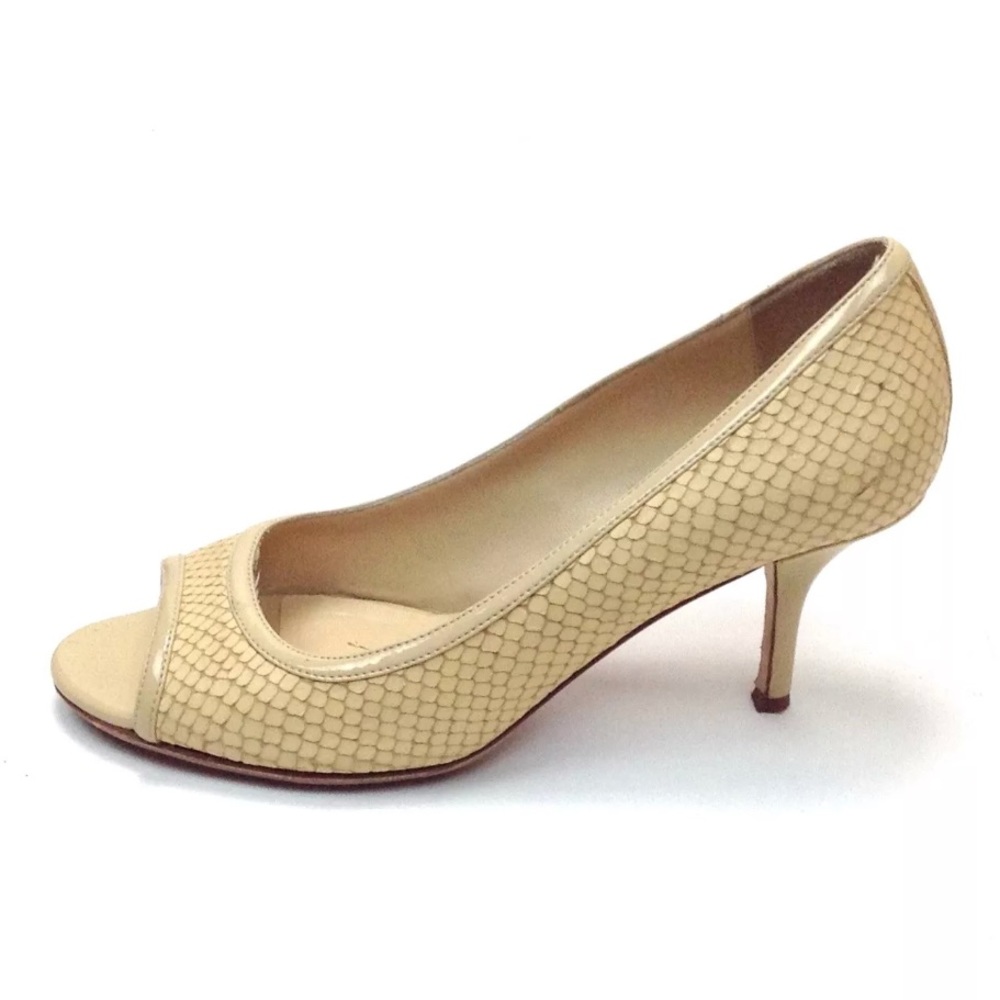 KATE SPADE Snake Embossed Leather Open Toe